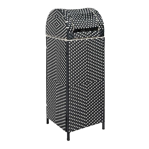 happimess HPM1202E Darla 31.39-Gallon All-Weather Wicker/Metal Swing Top Hideaway Outdoor Trash Can, Dark Navy/White, Classic, Coastal, Casual Wastebin for Backyard, Patio, Porch, Kitchen