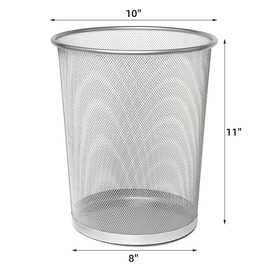 Silver Mesh Trash Cans 4 Gallon, 10Pack, Metal Wire Wastebaskets, Waste Basket Trash Can, Silver Mesh Trash Can for Office, Recycling Garbage Container Bin for Office, Home, Bedroom