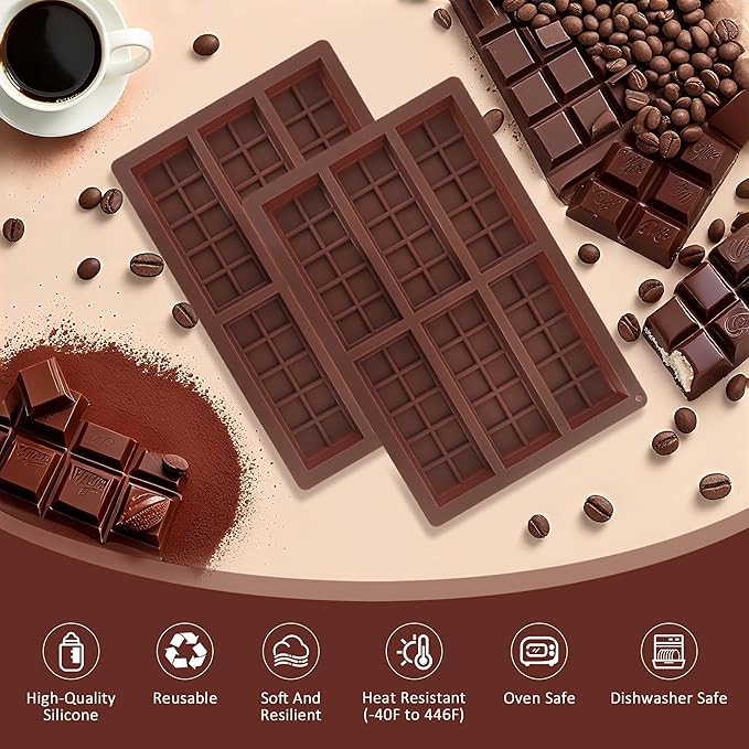 Silicone Chocolate Bar Mold - Non-Stick Deep Chocolate Mold for Homemade Dubai Pistachio Bars, Candy, Protein & Energy Bars (2 Pack)- Ideal for Homemade Desserts and Gift-Making Projects