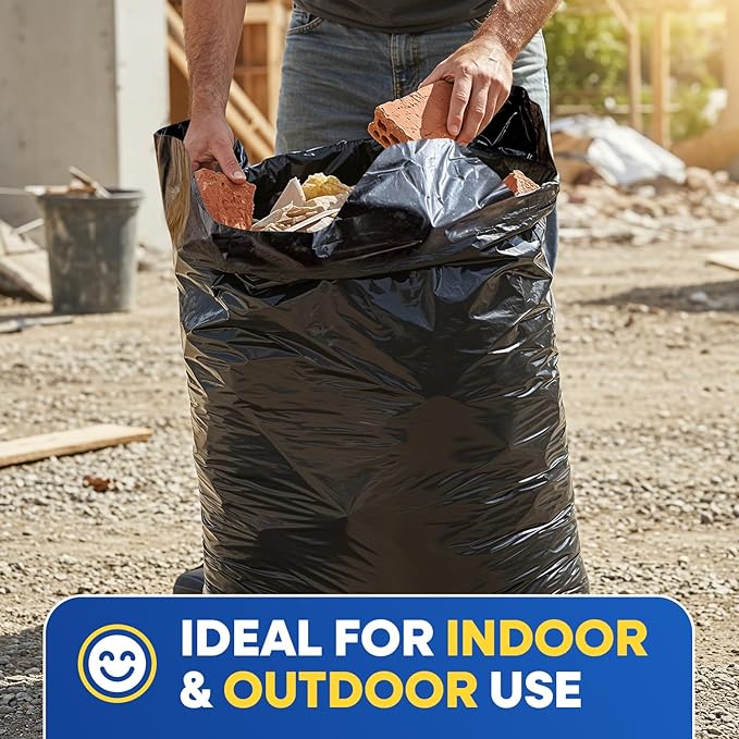 Heavy Duty Contractor Bags 42 Gallon with Flap Ties Trash Bags 3 Mil for Industrial Commercial Use 32 x 45 Yard Waste Bags, Black Pack of 20