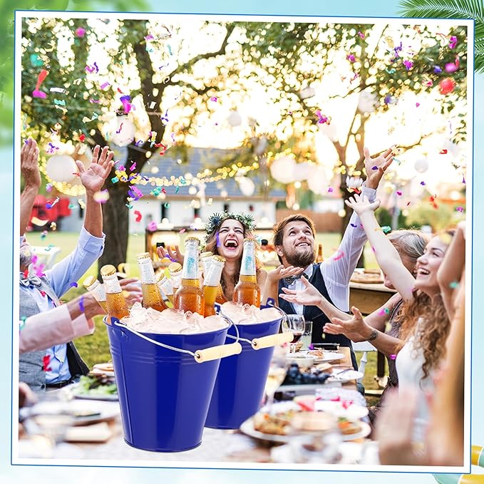 Zopeal 6 Pcs Large Metal Bucket Beer Bucket Galvanized Steel Pail with Handle for Gifts Basket Ice Candy Party(7.4 x 7.2 x 4.6 Inch,Dark Blue)