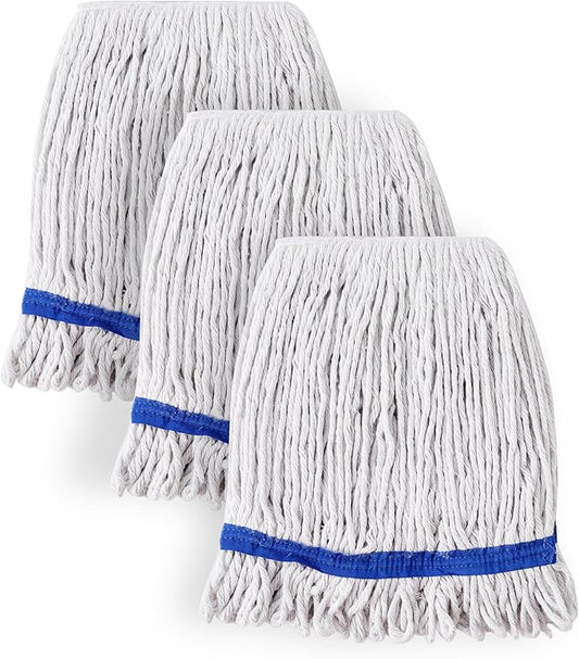 Eyliden 3 Pack Mop Heads Replacement, Universal Commercial Mops for Floor Cleaning, Looped-End Cotton Mop Head Refills for Multi-Surface, Home Industrial Wood Tile