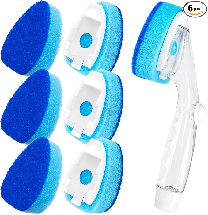 HELIME Heavy Duty Dish Wand Refills Kit with Handle, 6 Non Scratch Dishwand Refill Pack, Replacement Sponge Heads Set,Dishwashing Scrub Brush,Soap Control Dispenser Scrubbers, Dishwasher Cleaning Tool
