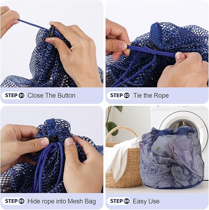 4Pcs Mesh Laundry Bags Washing Machine Mesh Wash Bags for Clothes,Underwear,Lingerie, Bed Linen with Drawstring Closure Sturdy(4 Size, Blue)