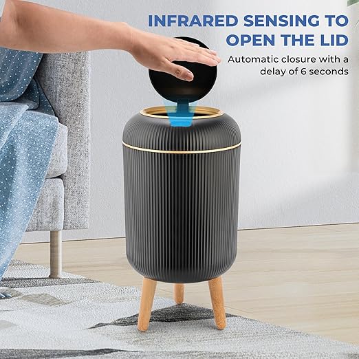 Pukomc Smart Sensor Wastebasket, Convenient and Hygienic Easy to Use, Technology Sensor Waterproof Wastebasket Plastic Trash can for Kitchen, Bathroom, Bedroom, Living Room, Office and Outdoor Black