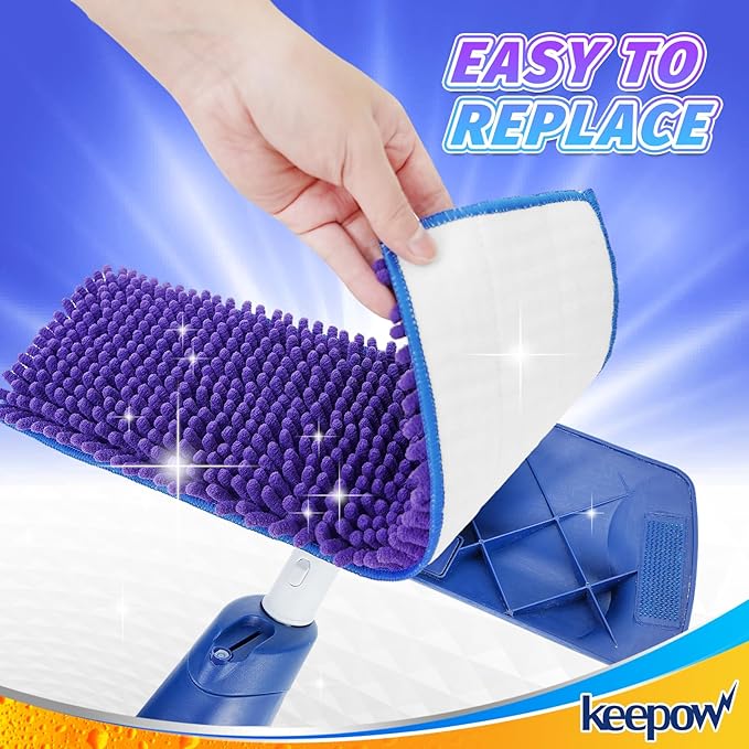 KEEPOW Pet System Microfiber Sweeping Pad for Mop, Replacement Pad for Floor Cleaner Dog & Hardwood Floors, 18 Inch Washable Cleaning & Dusting Pads, Attracts & Picks Up Pet Hair (4 Pack)