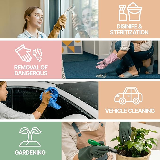 MAMISON 3 Pairs Colorful Reusable Waterproof Household Dishwashing Cleaning Rubber Gloves, Non-Slip Kitchen Glove