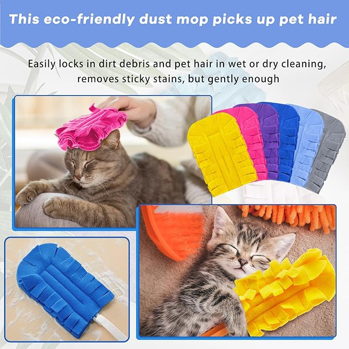 Zubebe 12 Pcs Duster Refill Reusable Fleece Duster Refills Feather Flat Dusters Multi Surface Washable Cleaning Pads Tools for Home, Blinds, Car, Pet, Furniture, Fans (Bright Color)