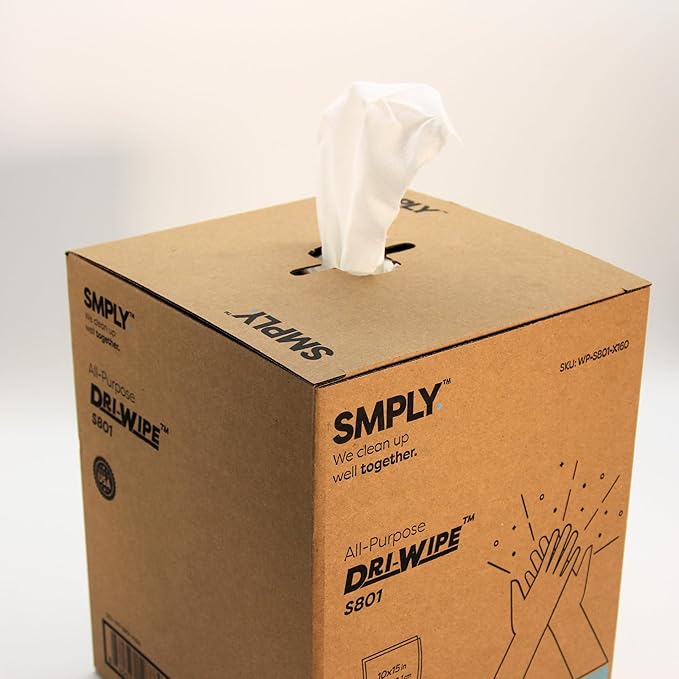 Dri-Wipe S801 by SMPLY Brands – 160 Count Heavy-Duty Wipes, 10" x 15" – Strong Alternative to Paper Towels, Shop Towels, Rags, Microfiber Cleaning Cloths, and Magic Cleaning Cloths