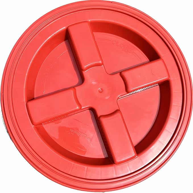 House Naturals 5 Gallon Food Grade Plastic Bucket with Air Tight Screw on Lid Made in USA Container (Yellow Bucket with Red Lid)