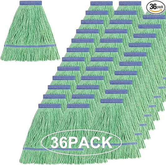 Matthew Cleaning Heavy Duty Mop Head Commercial Replacement for General and Floor Cleaning , Wet Industrial Blue Cotton Looped End String Head Refill (Case of 36) Green
