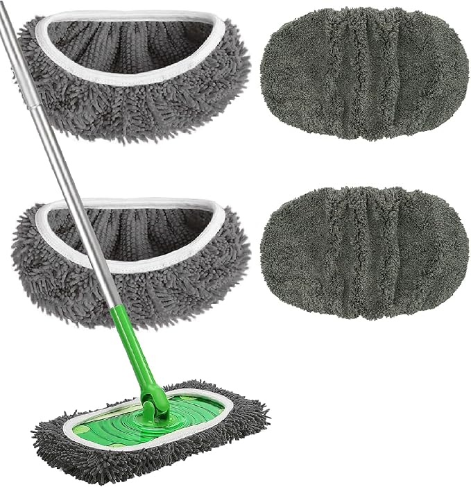 Reusable Microfiber Mop Pads Washable Wet Pads Compatible with Swiffer Sweeper Refills Pads for Wet & Dry Sweeping Cloths Mop Head Replacement for Household Cleaning (Grey 4PCS)