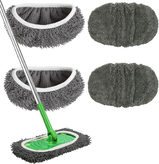 Reusable Microfiber Mop Pads Washable Wet Pads Compatible with Swiffer Sweeper Refills Pads for Wet & Dry Sweeping Cloths Mop Head Replacement for Household Cleaning (Grey 4PCS)