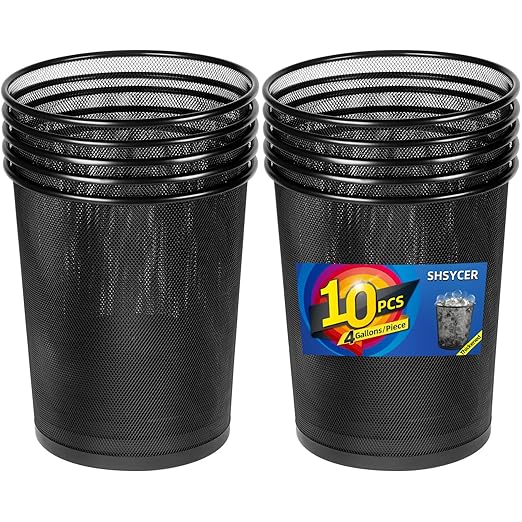 Black Mesh Trash Cans 4 Gallon, 10 Pack, Metal Wire Wastebaskets, Waste Basket Trash Can, Small Trash Cans, Recycling Garbage Container Bin for Office, Home, Bedroom