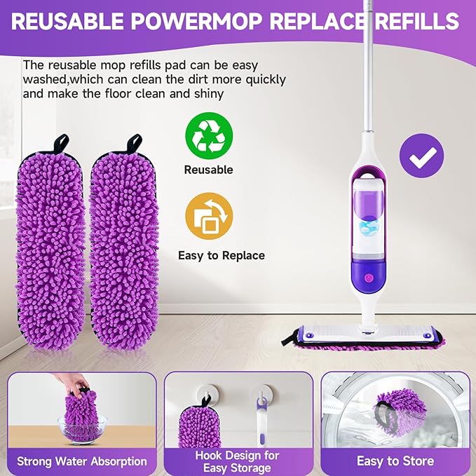 6 Pack Reusable Replacements Pads Compatible with Swiffer PowerMop,Microfiber Power Mop Pads for Swiffer 15'' Spray Mop, Washable PowerMop Pads Used for Multi Hardwood Floors