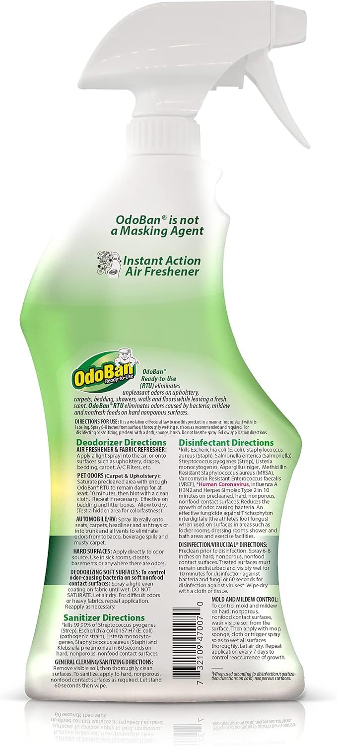 OdoBan Ready-to-Use Disinfectant and Odor Eliminator, 32 Ounce Spray Bottle, Original Eucalyptus Scent