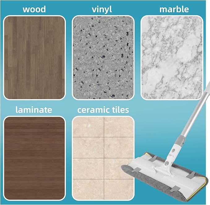 Reusable Microfiber Flat Mop for Floor Cleaning, 10.8 in (27.5 cm) Aluminum Base with 52 in Aluminum Handle, Includes 4 Washable Pads for Wet & Dry Use – LJGG (Gray/Yellow)