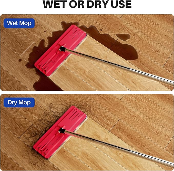 JOYMOOP Mop and Bucket Set for Home, Hands-Free Self-Cleaning System, with 5 Reusable Microfiber Mop Pads, Suitable for Floor Cleaning and Wall Cleaner - Black+Red+Slate Blue