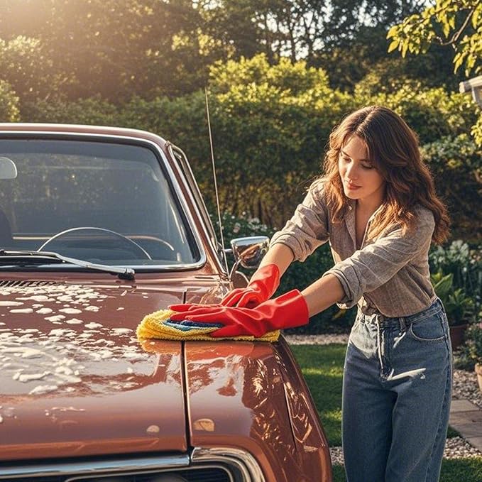 3 Pairs Rubber Cleaning Gloves Latex Free Dishwashing Gloves - 13" Reusable Nitrile Gloves Medium, Green+Orange+Red