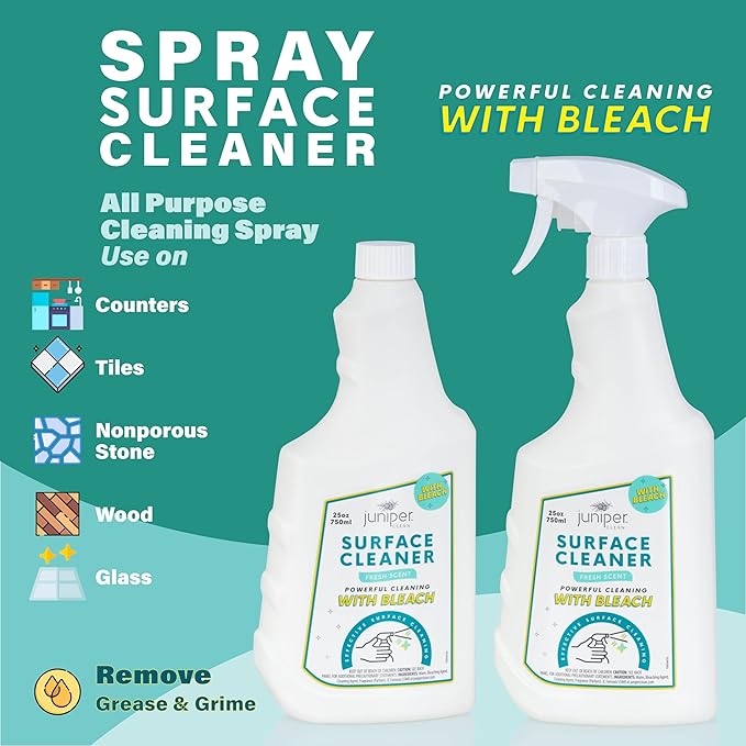 Juniper, Surface Cleaner With Bleach, All-Purpose Cleaner for Bathroom, Kitchen, Toilet, 25 Fl. Oz Trigger Spray Bottle, (Pack of 2), Total 50 Ounce
