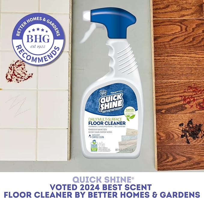Quick Shine Multi Surface Floor Cleaner 64oz, 4Pk | Ready to Use-Streak Free- No Rinse | Use on Hardwood, Laminate, Luxury Vinyl Plank & Stone | Use in Spray Mops & Vac Mops | Safer Choice Cleaner