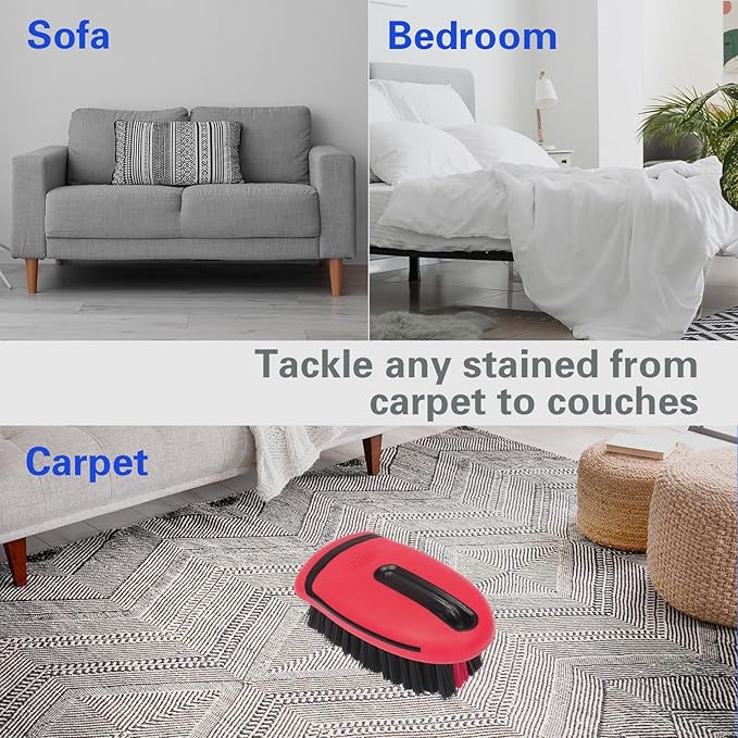 Carpet and Upholstery Cleaning Brush,Carpet Scrubber Stiff Bristle Detailing Scrub Brushes,Interior Leather Brush for Car and Home (Red)