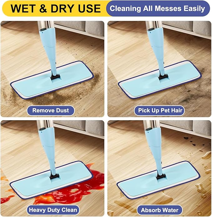 10 Pack 16.5 inch Reusable Mop Pads Microfiber Spray Mop Replacement Heads for Wet/Dry Mops Compatible with Bona Floor Care System