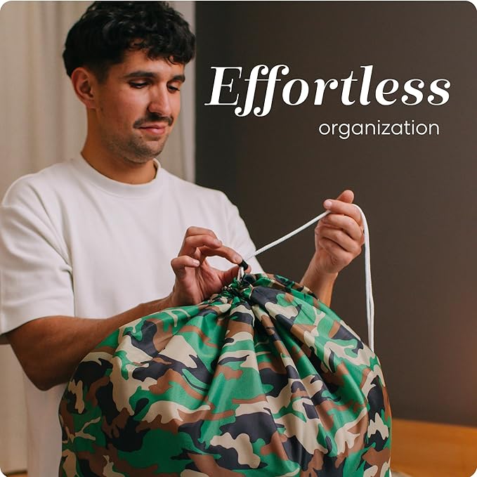 Nylon Laundry Bag - Locking Drawstring Closure and Machine Washable. These Bags will Fit a Laundry Basket or Hamper and Strong Enough to Carry up to Three Loads of Clothes. (Camouflage)