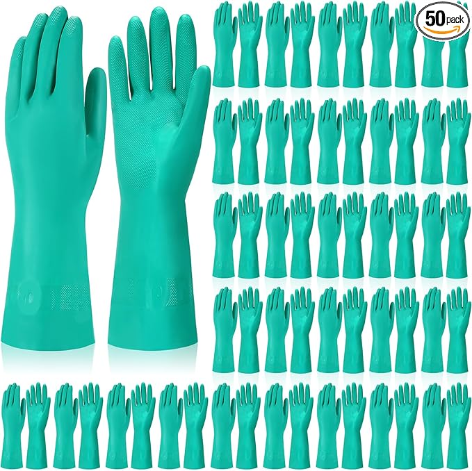 50 Pairs Chemical Resistant Gloves Heavy Duty Thick Nitrile Gloves Bulk for Cleaning, Resist Household Acid, Alkali and Oil (Large)