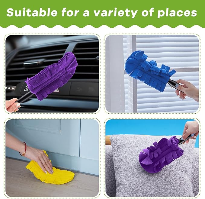 Zubebe 3 Pcs Duster Refill Reusable Fleece Duster Refills Feather Flat Dusters Multi Surface Washable Cleaning Pads Tools for Home, Blinds, Car, Pet, Furniture, Fans (Yellow,Blue,Purple)