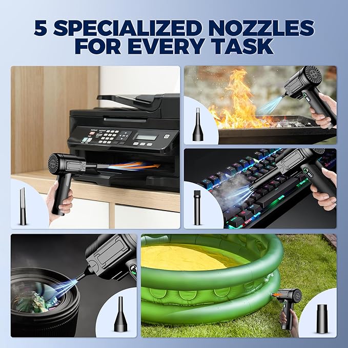 Compressed Air Duster: 100000RPM Electric Air Duster with LED Light Mini Air Blower Rechargeable Cordless Keyboard Cleaning Jet Dry Blower - Car, PC and Home Cleaning Kit Replaces Compressed Air Can