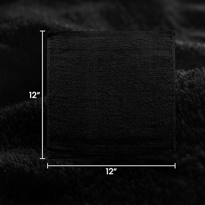 ZUPERIA 100% Cotton Terry Towels Cleaning Cloths, Pack of 50 (12" x 12") Multipurpose, Highly Absorbent, Reusable Cotton Rags, Bar Towels & Cleaning Rags for Everyday Usage (Black)