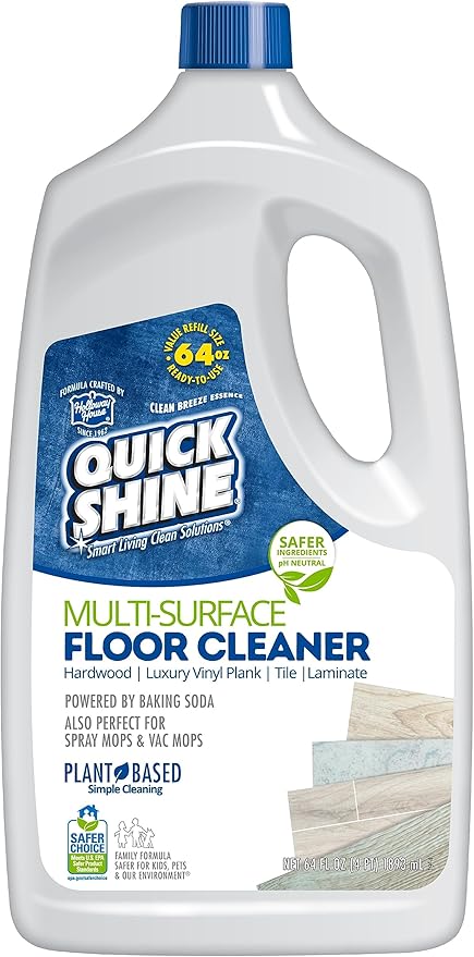Quick Shine Hardwood Floor Luster 64oz | Plant-Based Cleaner & Polish w Carnauba | Simply Squirt & Spread & Multi Surface Floor Cleaner 64oz | Ready to Use, Dirt Dissolving, Streak Free