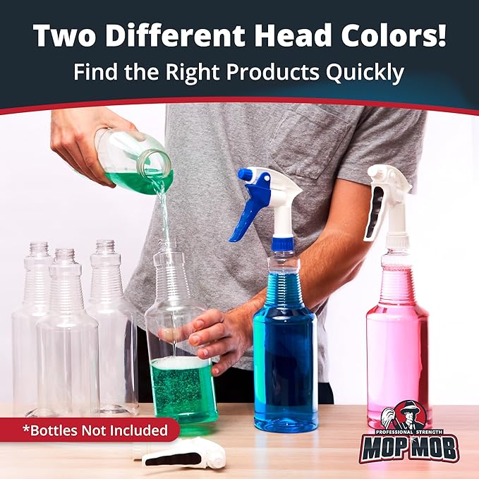 Leak Proof, High Capacity Spray Heads ONLY 3 Pack. Fits 32 Oz Bottles (NOT Incl). Clear, Heavy Duty Plastic Sprayer Replacements for Chemicals, Bleach and Liquid Cleaner. Best Home Cleaning Supplies