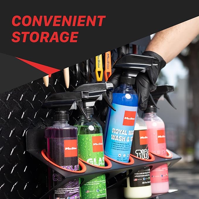 Maxshine Universal 4 Pack Spray Bottle Holder (16oz/34oz) - Holds 7 IK Trigger Sprayers with 3 Small Holes, Sturdy & Lightweight Wall-Mounted Organizer for Detailing Accessories, Easy to Install
