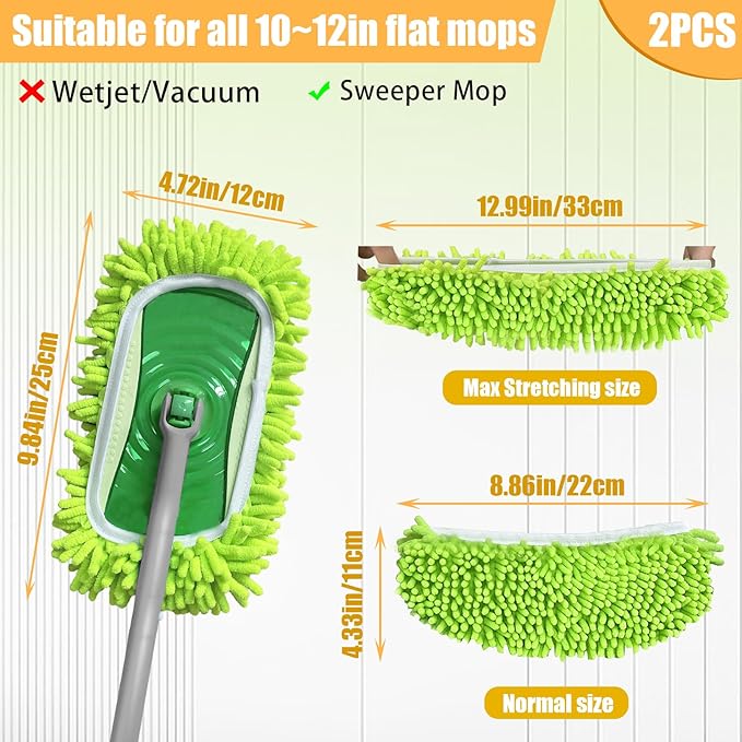 2PCS Reusable Dry Sweeping Cloths Compatible with Swiffer Sweeper Mop,Reusable Microfiber Mop Pads for Swiffer,Replacement Wet Mopping Pad Refills & Washable Dry Sweeping Cloths for Floor Cleaning