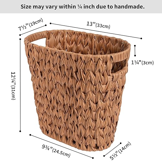 GRANNY SAYS Wicker Trash Can, Bathroom Trash Can with Handles, Wicker Waste Basket for Bathroom, Waste Basket for Bedroom, Decorative Boho Trash Can, 19 Liters/5 Gallons, 1-Pack Caramel Orange