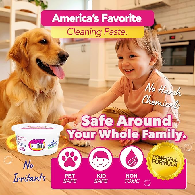Quick 'n Brite All Purpose Cleaning Paste – Miracle Cleaner for Tough Stains | Eco-Friendly, Non-Toxic, Pet-Safe | Multi-Surface Stain Remover | Made in USA, 12oz (Pack of 2)