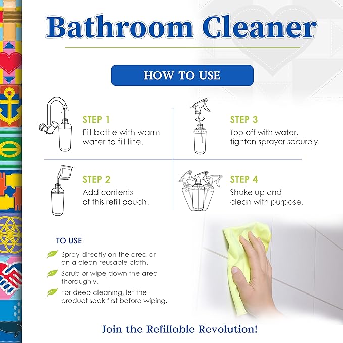 2-Pack TrulyFree Bathroom Cleaner - Cleaning Spray, for Toilet, Sink, Tub, Shower - Includes: 16-oz Spray Bottle, One refill pouch used for initial fill and one pouch for Refill when needed (3 oz)