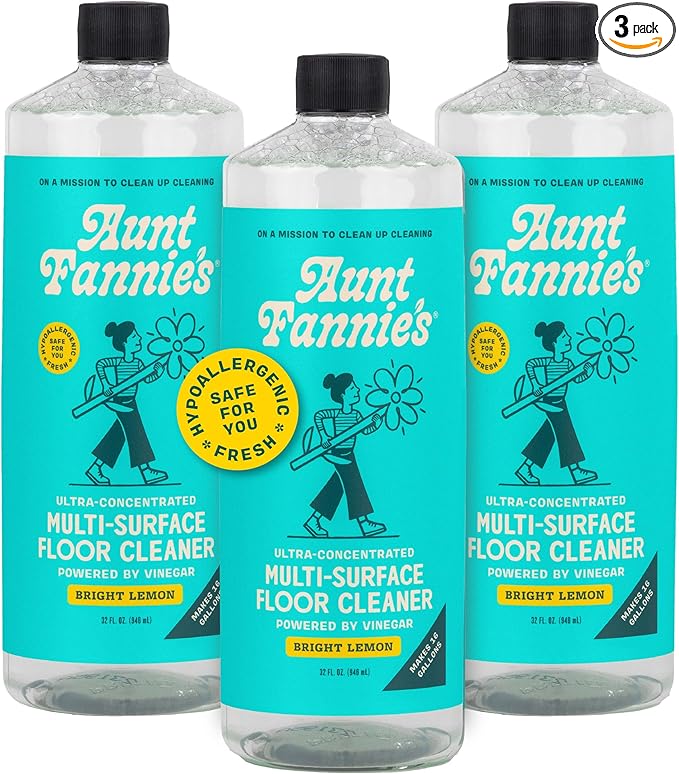 Aunt Fannie's Ultra Concentrated Floor Cleaner Vinegar Wash, Multi-Surface Solution For Mopping, Makes 16 Gallons, Bright Lemon Scent, 32 oz. (Pack of 3)