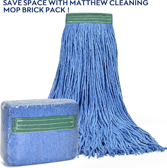 Matthew Cleaning 24oz 12Pack Cotton Mop Head Replacement,Looped-Open String Heavy Duty String Mop Refills, Universal Headband Blend,Floor Cleaning for Home, Industrial and Commercial Use(Blue)