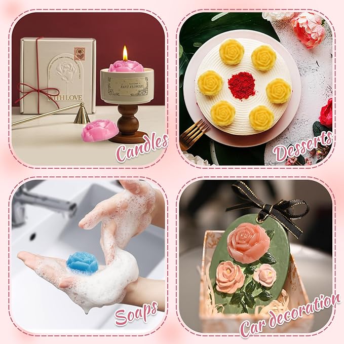 2PCS Flower Molds Silicone, 15-Cavities Small Rose Flower Silicone Molds, Non-Stick Rose Shape Valentine's Day Mold for Jelly Mini Soap Cake Mousse Ice Cream Tray Baking Molds