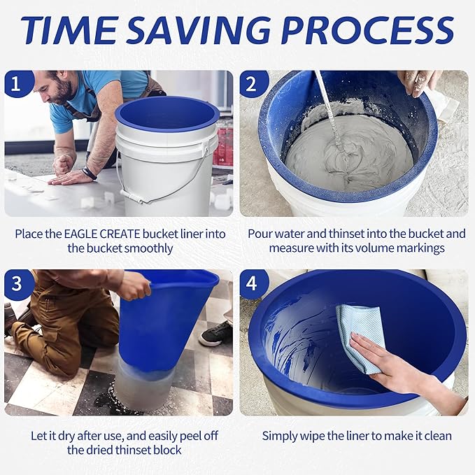 Reusable 5 Gallon Bucket Liner, Time Saving Concrete Tools Durable Silicone Bucket Insert, Food Grade Container for Food Storage, for Paint, Thinset, Ice, Slime, Cleaning, Wall Patch Compound