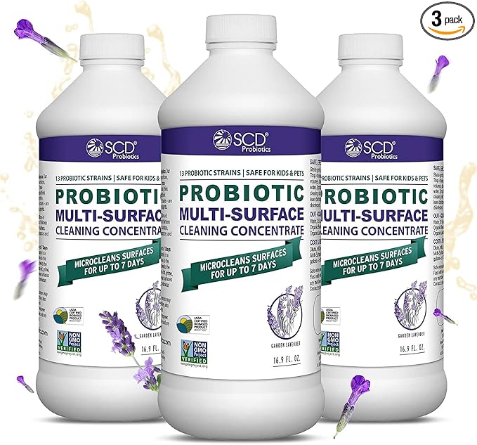 SCD Probiotics Probiotic Multi-Surface Cleaning Concentrate w/Lavender Essential Oil, Microcleans Surfaces for Up to 7 Days, Plant-Based and Multi-Surface 17 Fl Oz (3 Pack)
