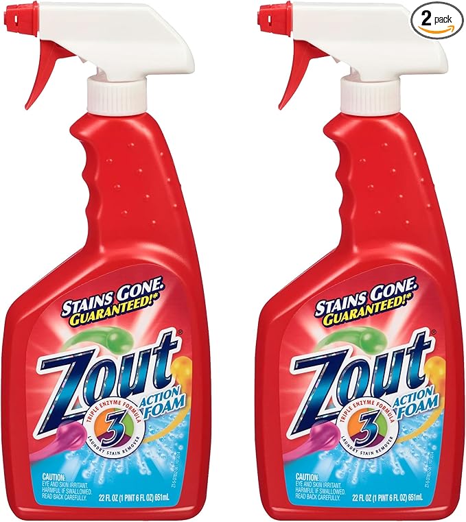 Zout Laundry Stain Remover Spray, Triple Enzyme Formula, 22 Ounce Bottles, 2-Pack