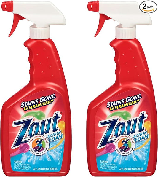 Zout Laundry Stain Remover Spray, Triple Enzyme Formula, 22 Ounce Bottles, 2-Pack
