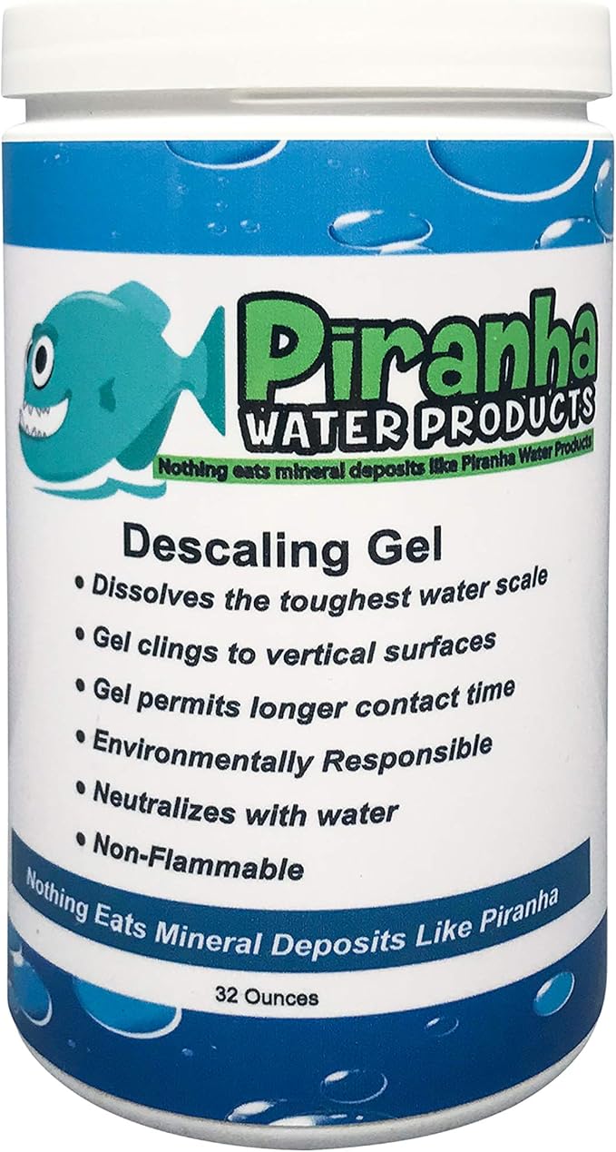 Piranha Water Swimming Pool Stain Remover and Descaler - Hard Water Stain and Calcium Removal Gel - Multi-Surface Scale Remover - 32 oz