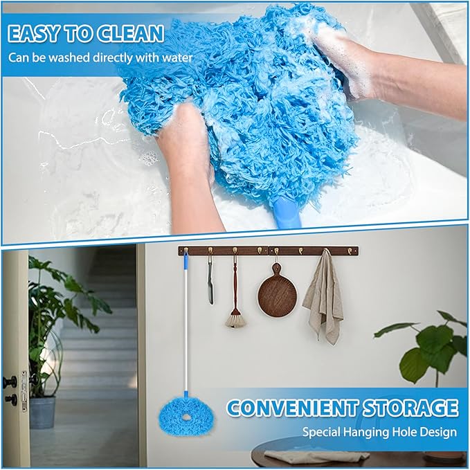 Ceiling Fan Cleaner Duster High Ceiling Extended Fan Blade Cleaner from 13 to 50 Inch Reusable Microfiber Ceiling Fan Duster with Extension Handle for Furniture Bookshelves Wall Door (Blue)