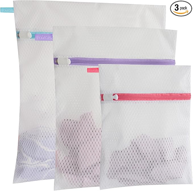 Polecasa 3Pcs Extra Durable 125g Diamond Mesh Laundry Bags with Sturdy Zipper for Delicates, Protect Clothes in Washing Machine, Laundry Room Essentials for College, Dorm (1 Large, 1 Medium, 1 Small)