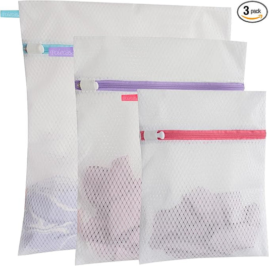 Polecasa 3Pcs Extra Durable 125g Diamond Mesh Laundry Bags with Sturdy Zipper for Delicates, Protect Clothes in Washing Machine, Laundry Room Essentials for College, Dorm (1 Large, 1 Medium, 1 Small)